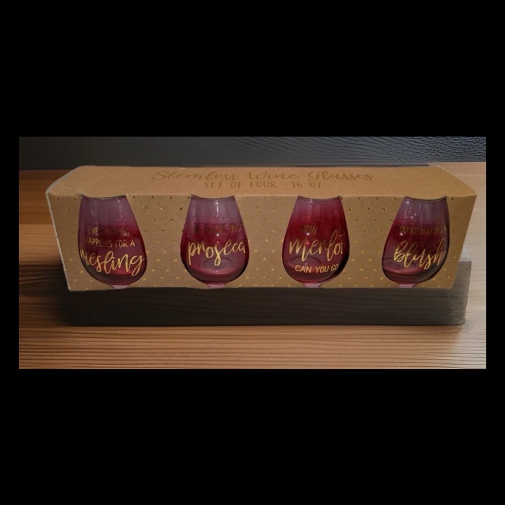🍷FREE GIfT 🍷Vino Umbre Pink Stemless Wine Glasses 16oz Riesling, Prosecco